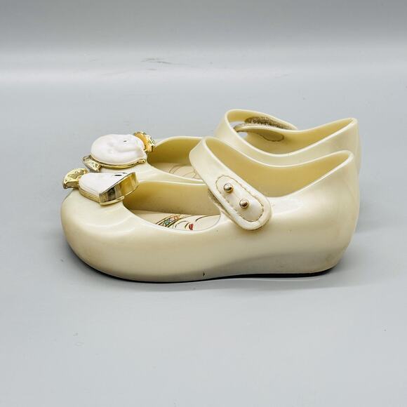 Mini Melissa Shoes Girls 8 White Mary Jane Beauty & Beast Mrs Potts Chip Flats - Picture 5 of 11